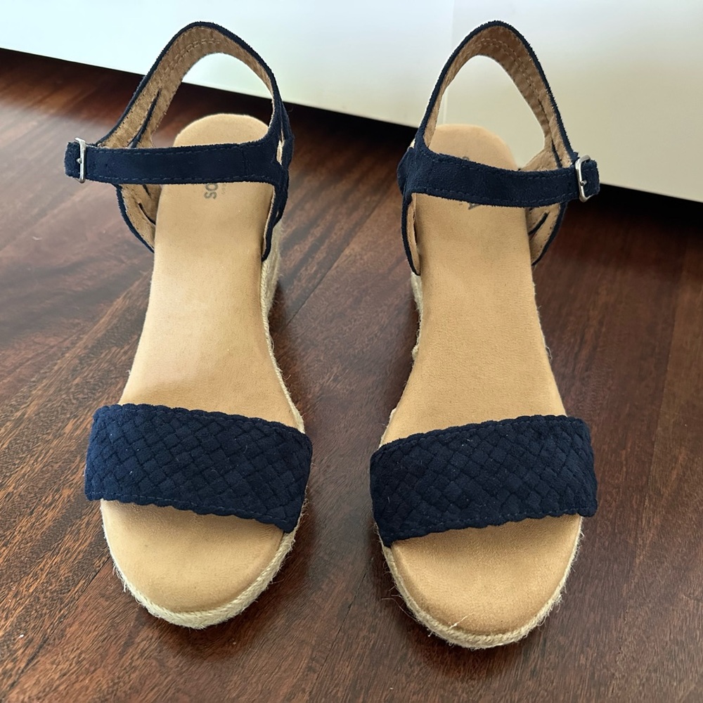Sonoma Navy Blue Suede Wedge Sandals - Picture 6 of 10